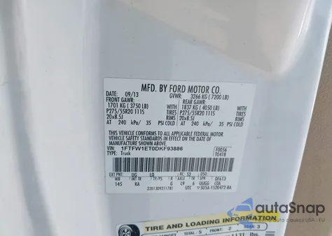 2013 Ford F-150 King Ranch из США, поврежденный, VIN 1FTFW1ET0DKF93886